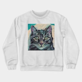 Tiger Cat on Teal Crewneck Sweatshirt